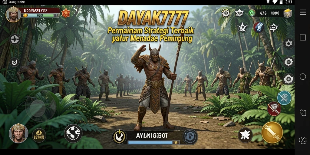 Tangkapan layar gameplay <strong>DAYAK777</strong> yang menampilkan strategi pertempuran dan membangun kerajaan.