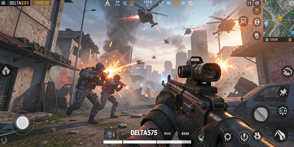 Gameplay seru di DELTA575 dengan pertarungan FPS yang menegangkan.
