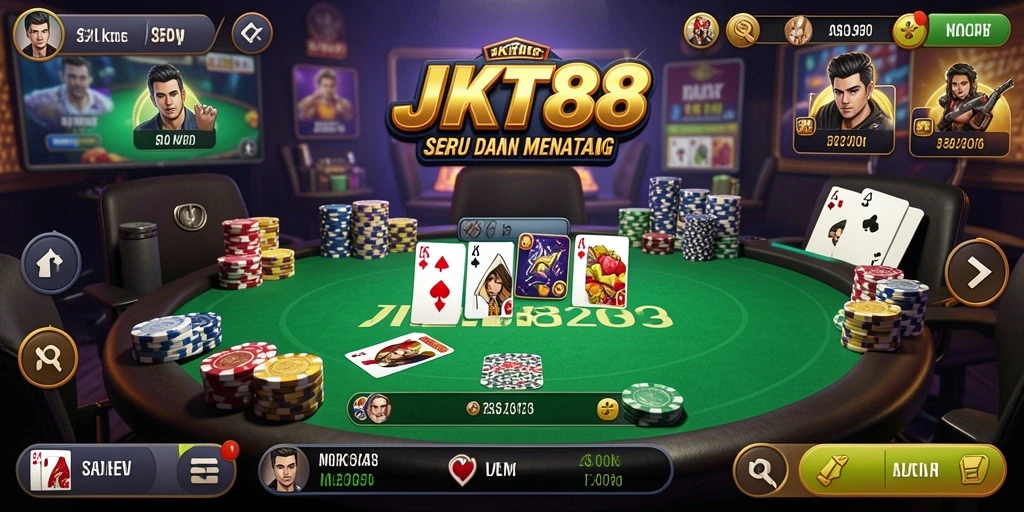 Tampilan gameplay Poker yang mendebarkan di JKT88.
