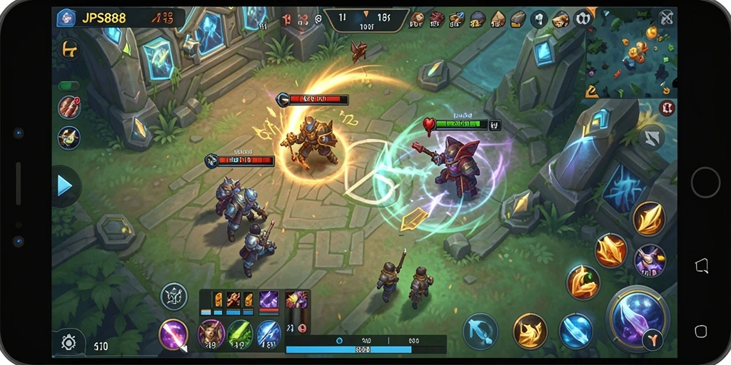 Tangkapan layar gameplay JPS888 menampilkan pertarungan strategis yang mendebarkan.