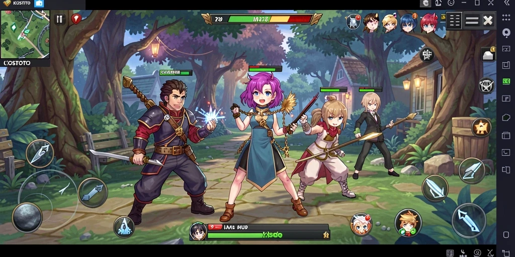 Screenshot gameplay KOSTOTO dengan karakter anime yang mencolok.