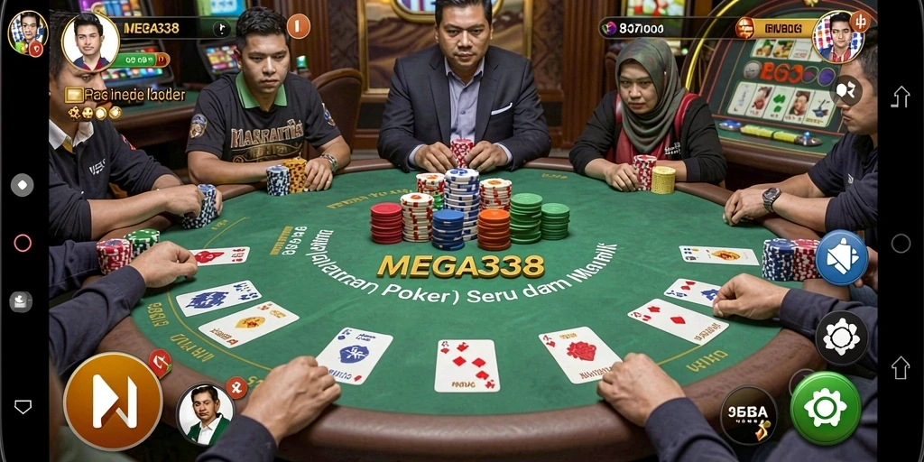 Tampilan gameplay poker di MEGA338 yang menarik dan interaktif.