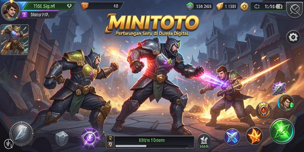 Tampilan gameplay menegangkan dari MINITOTO saat karakter bertarung.