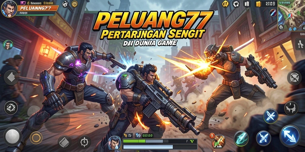 Screenshot utama PELUANG77 menampilkan aksi pertarungan yang intens.