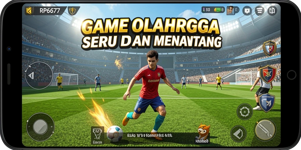 Tampilan gameplay RP6677 dengan karakter beraksi di lapangan olahraga.