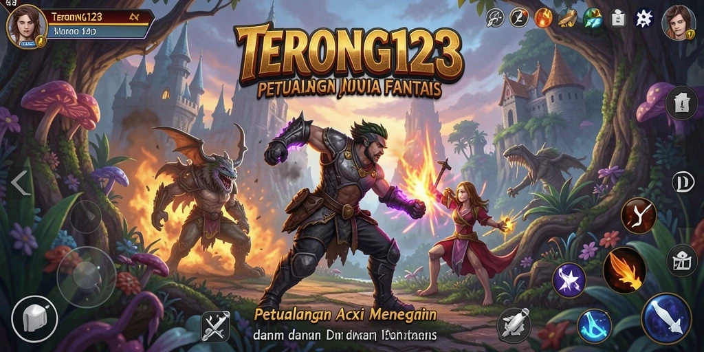 Screenshot menampilkan aksi pertempuran seru di dunia fantasi.