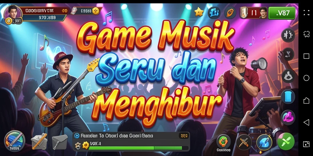 Tampilan gameplay V87 dengan berbagai lagu dan mode bermain.