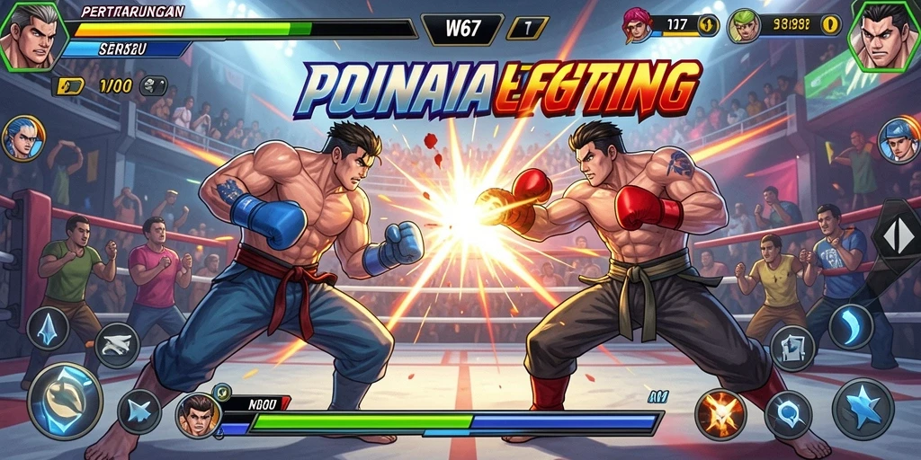 Tampilan gameplay W67 menunjukkan aksi pertarungan yang intens dan mendebarkan.
